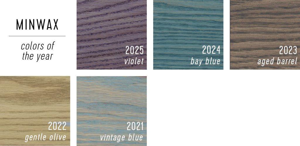 Swatches of Minwax Color of the Year Selections 2025