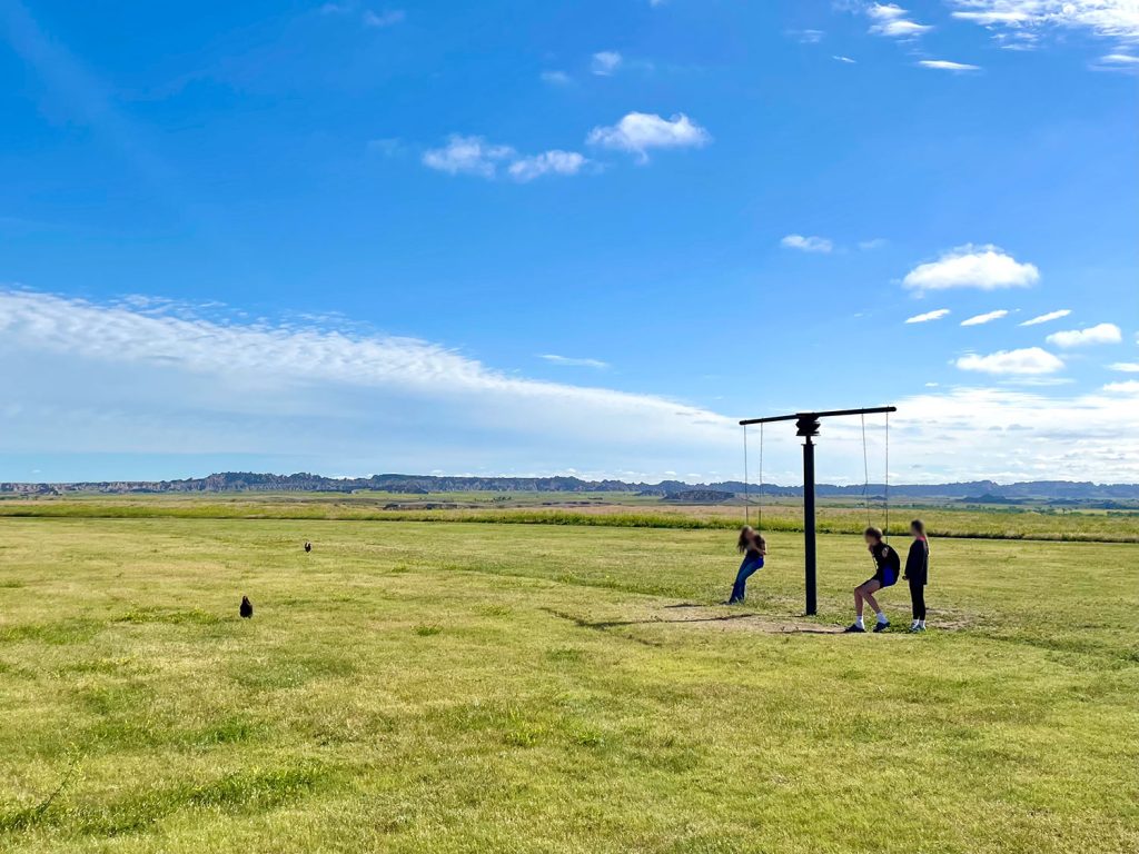 Kids Playing On Swing At Ranch Badlands National Park South Dakota