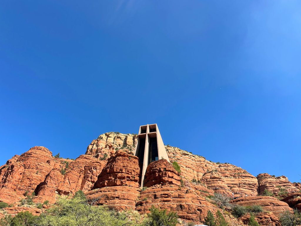 Blue Sky Against Chapel of The Holy Cross In Sedona Arizona