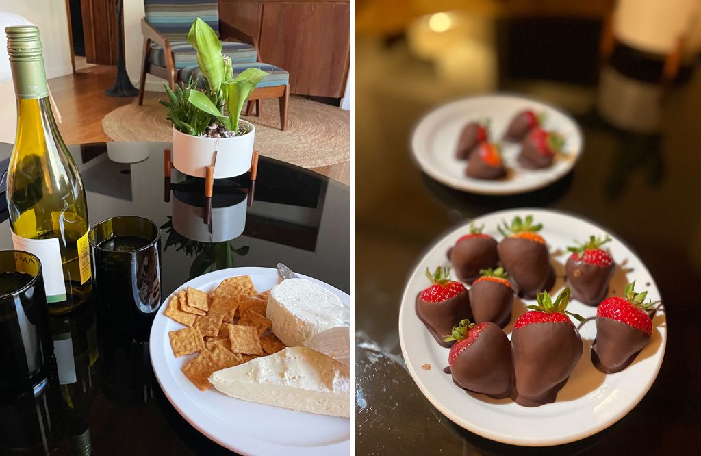 Food Eaten In Room At Enchantment Resort Cheese Plate And Chocolate Covered Strawberries