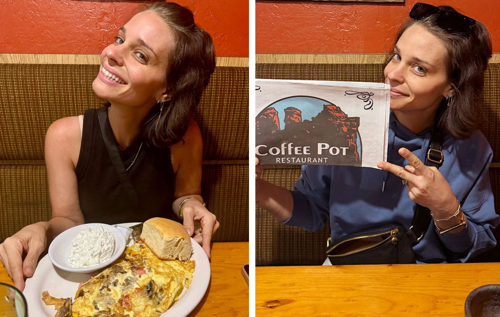 Sherry eating Twice At The Coffee Pot Restaurant In Sedona Arizona