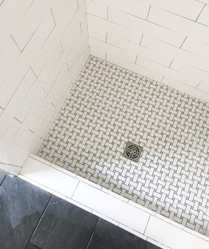 White And Blue Hex Tile Installed At The Beach House | Young House Love