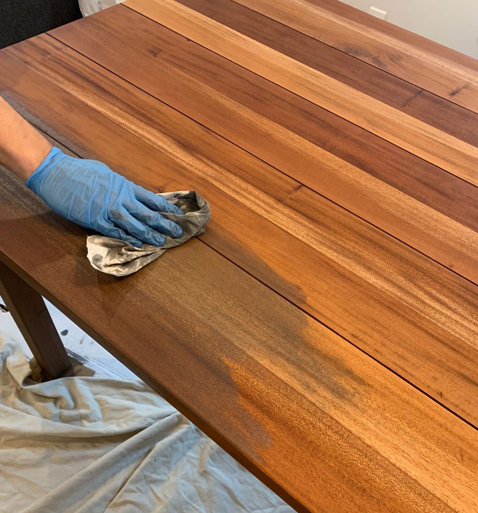 staining dining room table