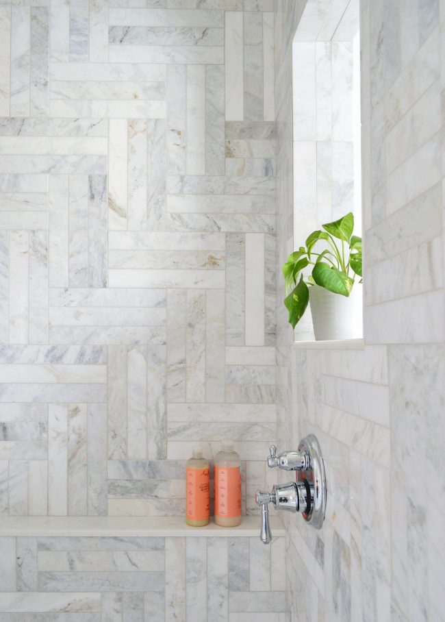 Marble Master Bathroom Shower Tile Detail Vertical 650x908 